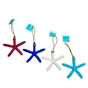 NWT 4 Starfish Nautical Sea Beach Wall Decor Red, White, Blue and Turquoise